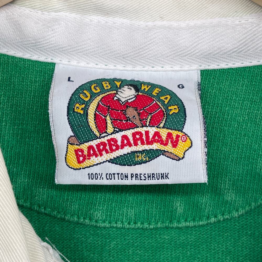 NOTRE DAME Shirt Mens L 90s BARBARIAN RUGBY Fighting Irish Shamrock Cotton Green - Picture 5 of 13